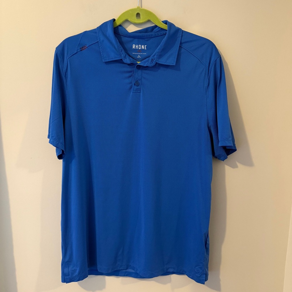 Rhone Delta Pique Polo Shirt Mens Large Blue Short Sleeve Golf 100041 SP19